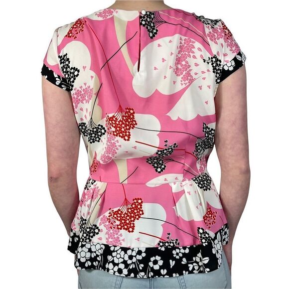 New York & Company Pink and Black Flora Top - Picture 4 of 9